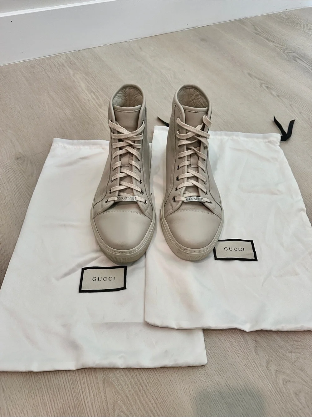 Gucci Off-White Cream Leather High-Top Sneakers